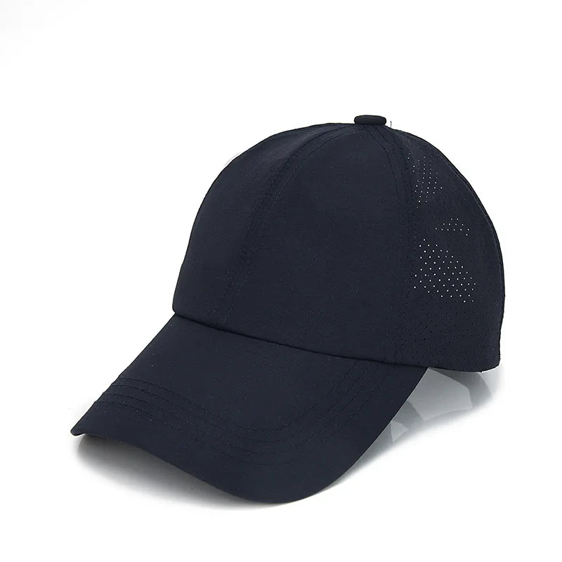 Gorra de béisbol de Color liso para mujer, sombrero de cola de caballo cruzada, malla de secado rápido, visera, Verano