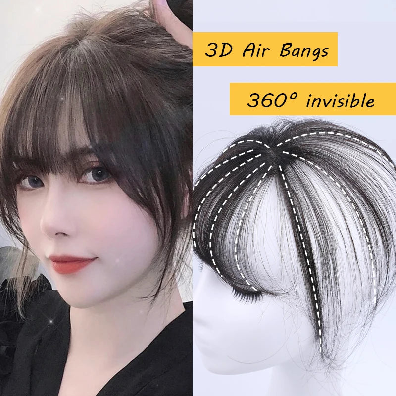 Peluca con flequillo de aire, pieza de peluca para mujer, flequillo Qi ultrafino sin rastro, peluquín de mujer de 5x5cm con flequillo de Base de piel de seda con corte