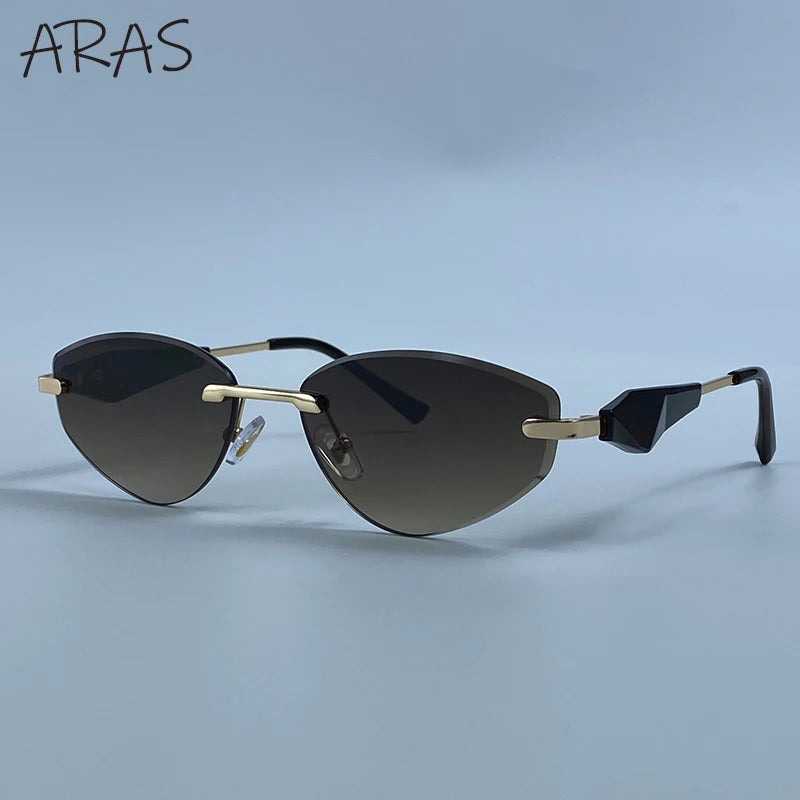 Gafas de Y2K Punk sin montura de ojo de gato, gafas 2026 de diseño de lujo irregulares sin marco, gafas de mujer, gafas de fiesta de moda