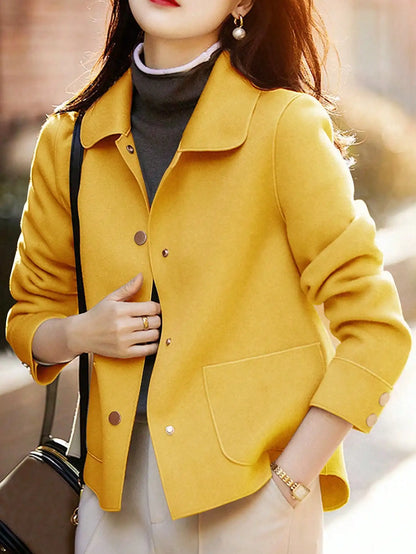 Abrigos de lana cortos lisos clásicos para mujer Otoño Invierno ropa cálida para mujer abotonada abrigo femenino trajes nuevos en prendas de vestir exteriores