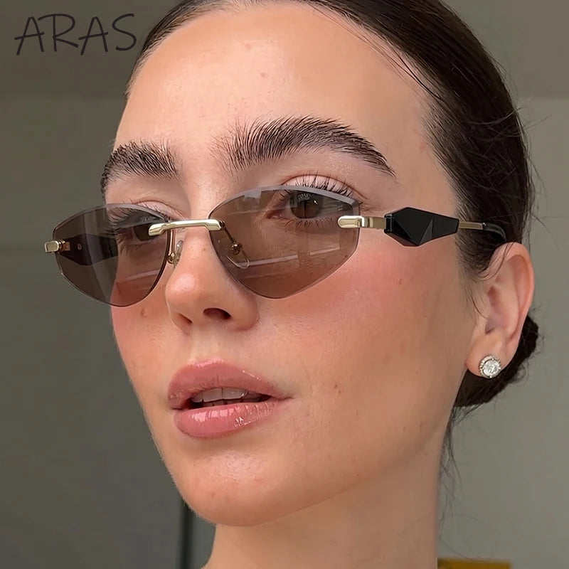 Gafas de Y2K Punk sin montura de ojo de gato, gafas 2026 de diseño de lujo irregulares sin marco, gafas de mujer, gafas de fiesta de moda