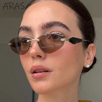 Gafas de Y2K Punk sin montura de ojo de gato, gafas 2026 de diseño de lujo irregulares sin marco, gafas de mujer, gafas de fiesta de moda