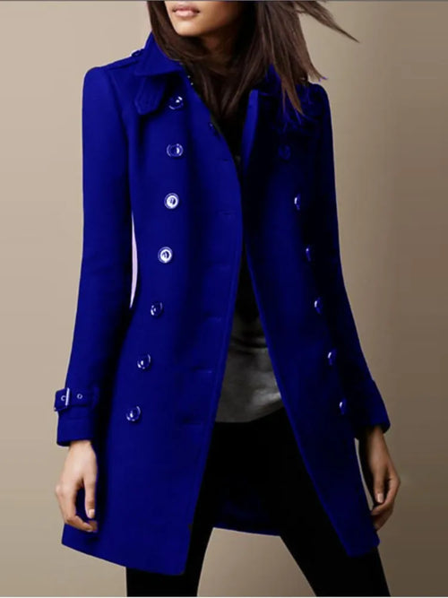 Chaquetas de lana de invierno para mujer, abrigo superior con solapa y doble botonadura, abrigo liso ajustado y elegante para mujer.