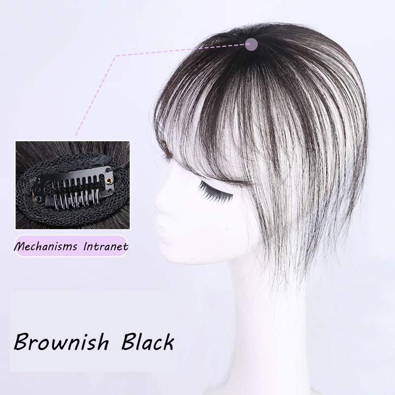 Peluca con flequillo de aire, pieza de peluca para mujer, flequillo Qi ultrafino sin rastro, peluquín de mujer de 5x5cm con flequillo de Base de piel de seda con corte