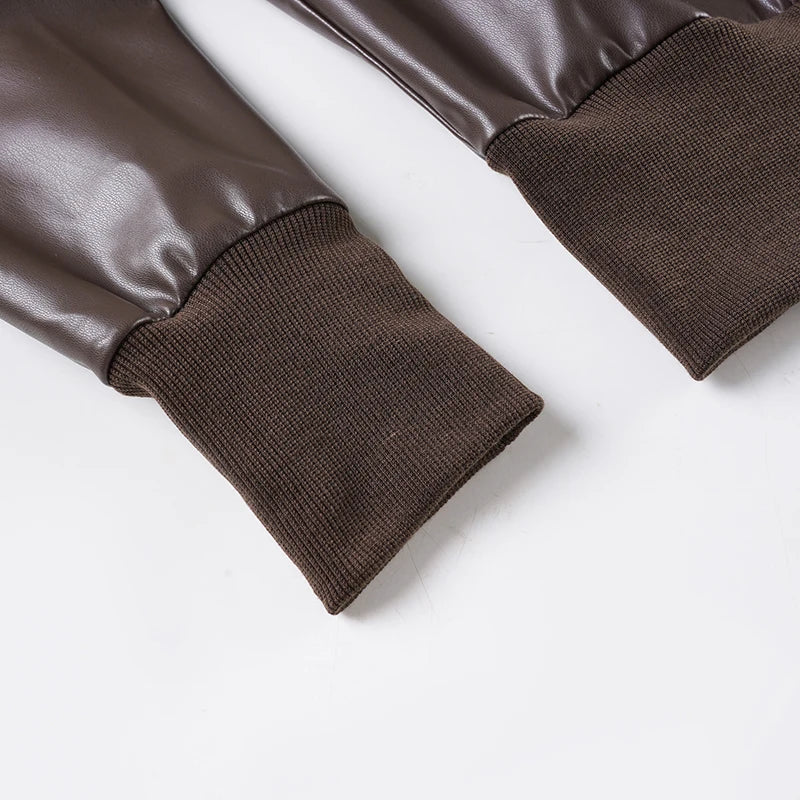Chaqueta de cuero Pu estilo Safari con bolsillos ajustados, abrigos de manga larga con cremallera y cuello alto para mujer, ropa de calle Y2K para Otoño e Invierno 2025