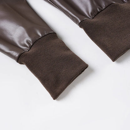 Chaqueta de cuero Pu estilo Safari con bolsillos ajustados, abrigos de manga larga con cremallera y cuello alto para mujer, ropa de calle Y2K para Otoño e Invierno 2025
