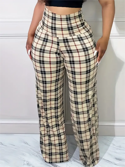 Pantalones de pierna ancha a cuadros para mujer Pantalones sueltos casuales de cintura alta para primavera verano