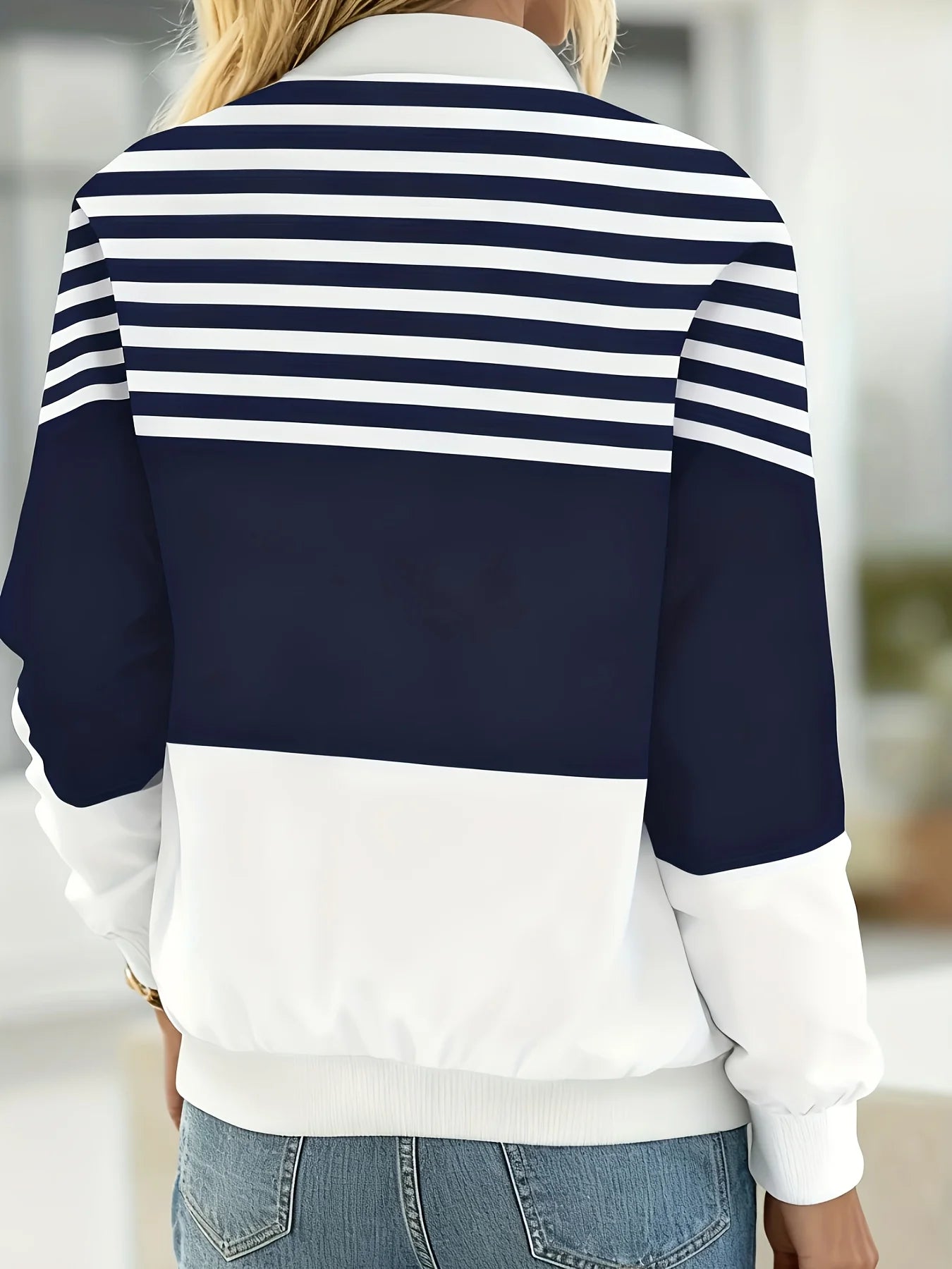 Primavera y otoño nueva moda mujer estampado a rayas cremallera prendas de vestir exteriores chaqueta Casual de mujer Top de Jersey de béisbol de manga larga