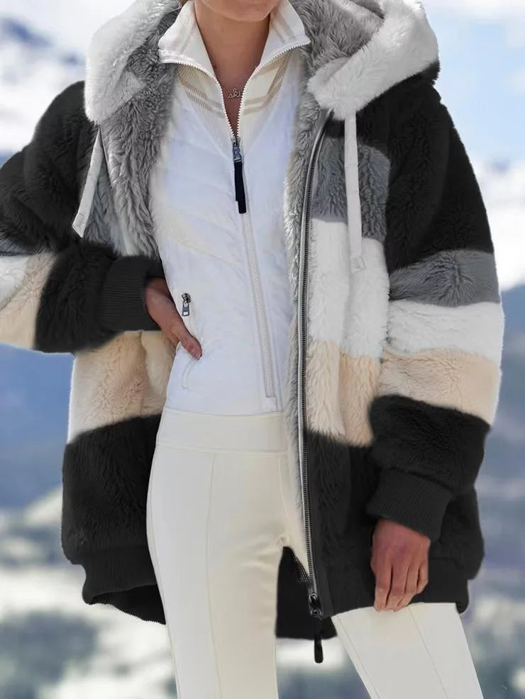 Chaqueta de gran tamaño para mujer, ropa de calle con capucha y bolsillo de felpa cálida, abrigo holgado para mujer, ropa femenina.