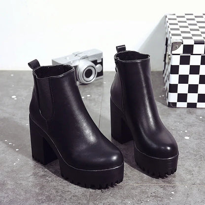 Botas de tacón cuadrado para Mujer, Zapatos con plataforma, de cuero PU, hasta el muslo, para motocicleta