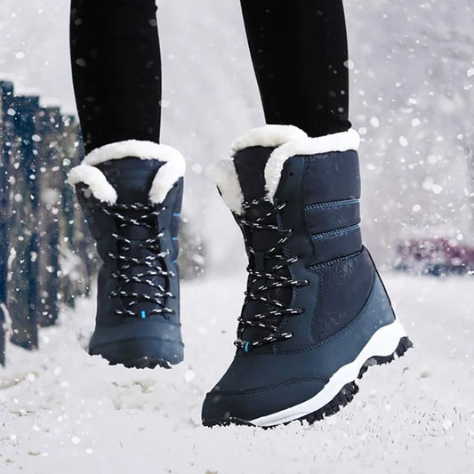 Women's Boots, Winter Waterproof Heel Boots, Platform Train Ankle Boots, Warm Snow Shoes, Outdoor Plush Short Boots