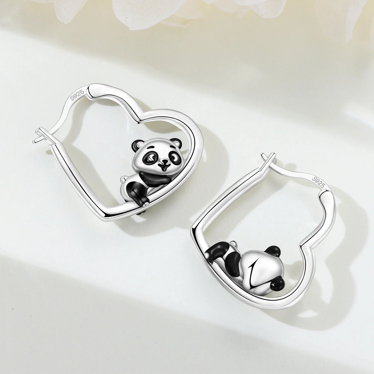 Pendientes de aro de bambú para mujer, de Plata de Ley 925 originales, con bonito Panda, joyería fina, regalos de fiesta de cumpleaños