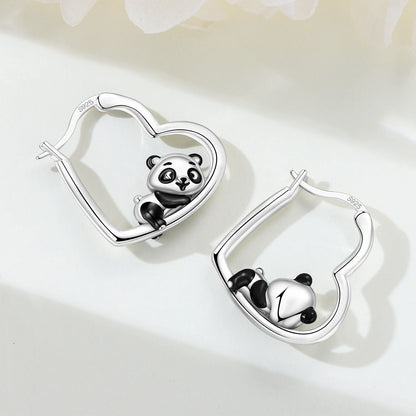 Pendientes de aro de bambú para mujer, de Plata de Ley 925 originales, con bonito Panda, joyería fina, regalos de fiesta de cumpleaños