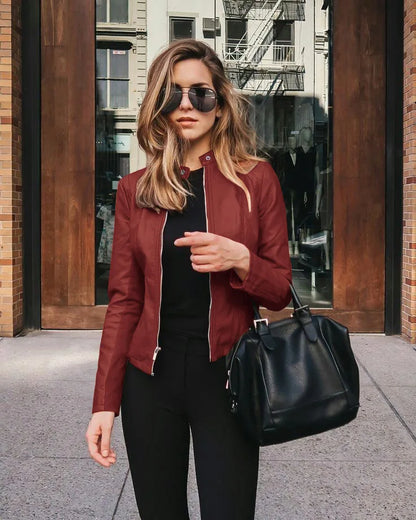 2025 Women's Cycling Coat, PU Leather Apparel, Zipper Suit, Fashionable Thin Short Female Jacket for Autumn and Winter