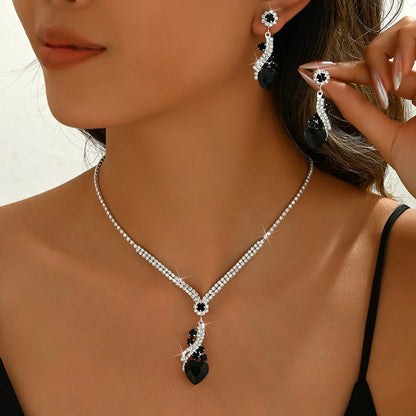 Elegant Vintage Jewelry Set for Women, Shiny Rhinestone Necklace, Sparkling Crystal Choker, Wedding Party Earrings, 3 Pcs