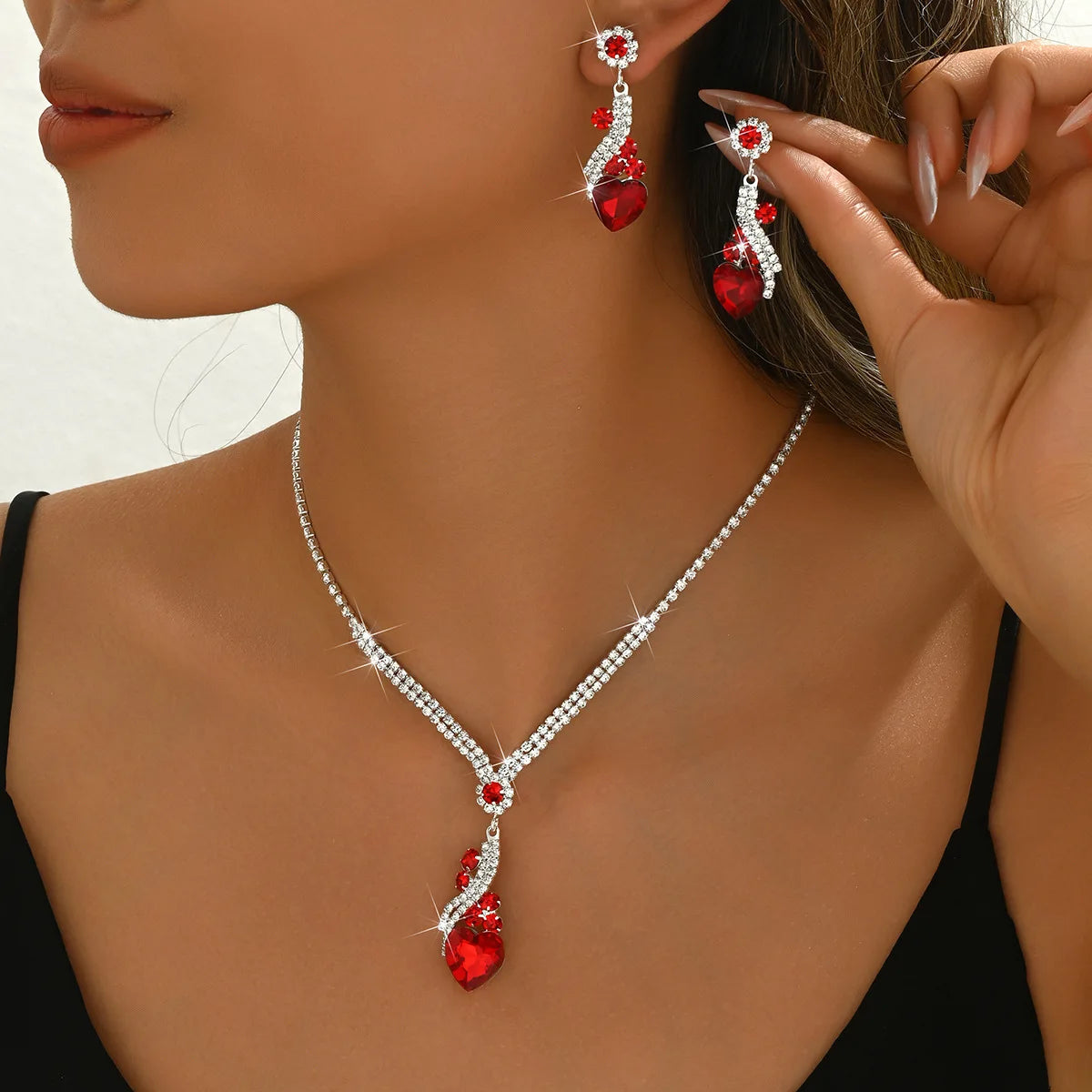 Elegant Vintage Jewelry Set for Women, Shiny Rhinestone Necklace, Sparkling Crystal Choker, Wedding Party Earrings, 3 Pcs