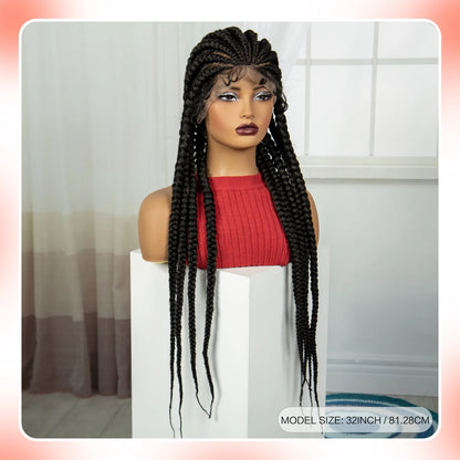 Pelucas trenzadas Cornrow de 32 pulgadas, peluca con trenzas de encaje sintético completo con pelo de bebé, peluca de encaje trenzado sin nudos Frontal para mujeres negras