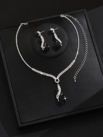 Elegant Vintage Jewelry Set for Women, Shiny Rhinestone Necklace, Sparkling Crystal Choker, Wedding Party Earrings, 3 Pcs