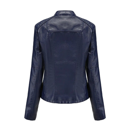 Chaqueta de cuero sintético para mujer, abrigo corto ajustado con cuello levantado y cremallera, ropa de calle para motorista, novedad de primavera y otoño.