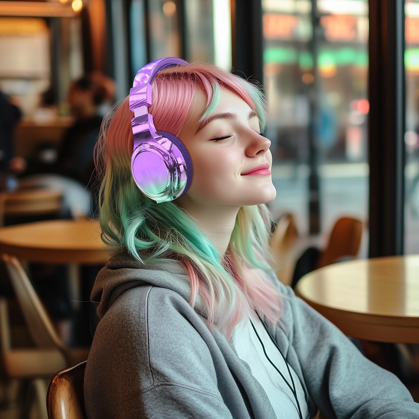 Kids Gradient Bluetooth Headphones, Wireless Over-Ear Headsets for Girls with Mic, Foldable Lightweight Headphones for School Travel