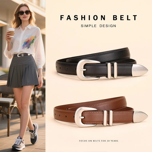 Women's High-End Alloy Genuine Leather Belt; Fashionable and Versatile Waist Belt; Trendy Corset Belt