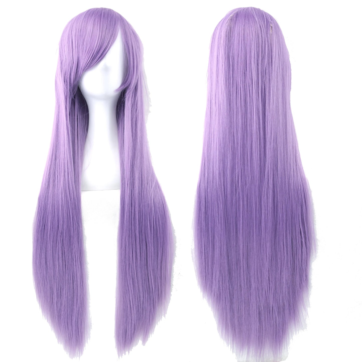 Soowee 80cm Synthetic Hair Wigs, White and Purple Cosplay Wigs, Black Straight Hair Wig for Party, Women's Wig.