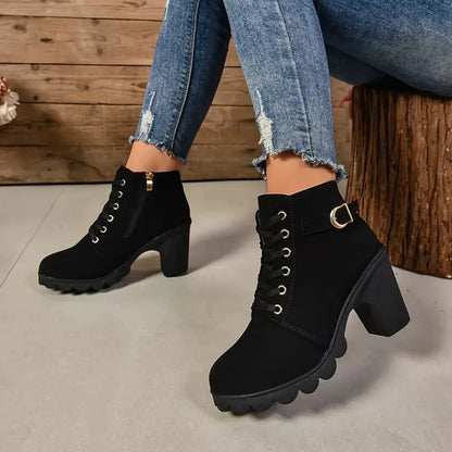Women's Anti-slip Lace-up Boots, High Heel Shoes, Outdoor Fashion, High Quality, Autumn and Winter