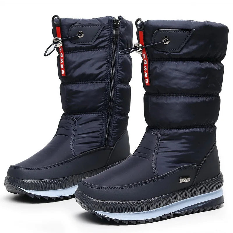 Botas de nieve cálidas a la moda para Mujer, Botas de invierno con plataforma, Botas antideslizantes impermeables, Botas de piel de felpa a media pantorrilla, Botas para Mujer