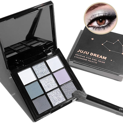 Paleta de sombras de ojos de 9 sombras: Black Swan, Smoky, Dark Black, Grey Silver Glitter, acabado mate, duradero y fácil de colorear