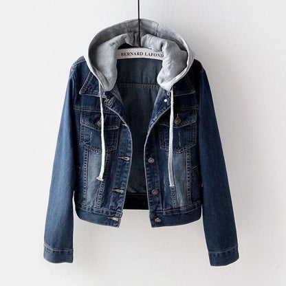 Chaqueta corta vaquera recortada para mujer primavera otoño estilo coreano nueva chaqueta con capucha de manga larga delgada suaviza tu silueta