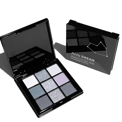 Paleta de sombras de ojos de 9 sombras: Black Swan, Smoky, Dark Black, Grey Silver Glitter, acabado mate, duradero y fácil de colorear