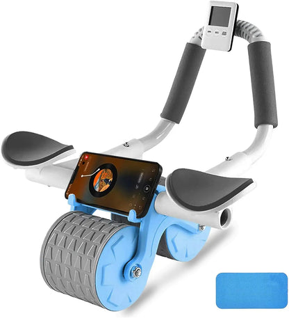 Nueva Rueda Abdominal con Tapete para Rodillas y Temporizador, Rodillo de Ejercicio Abdominal con Rebote Automático y Soporte para Codos