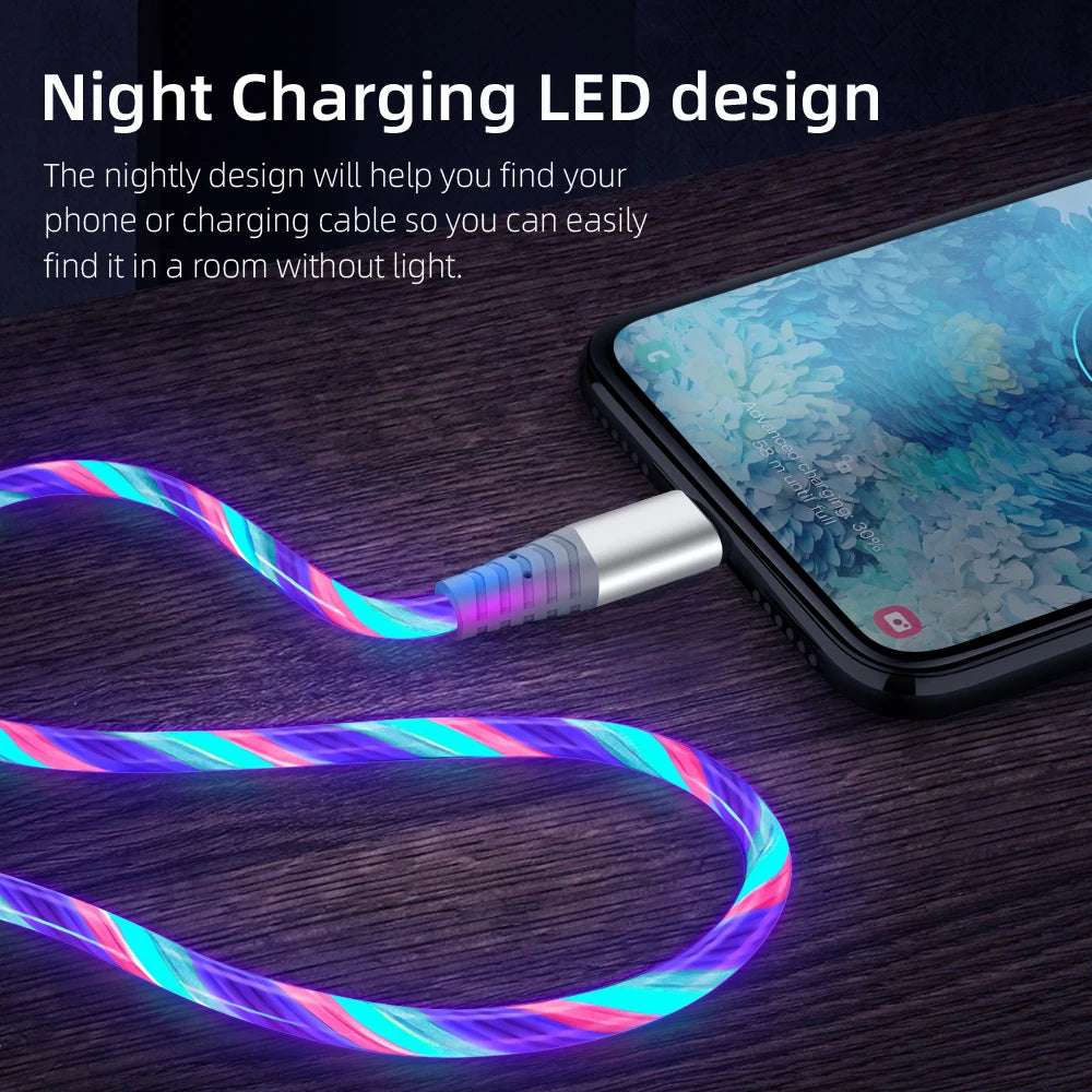 MVQF 5A Fast Charging Cable, Luminous LED Cable, Micro USB TypeC Data Cable, Flowing Streamer Light, USB C LED Cable for Huawei Xiaomi.