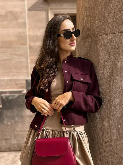 Chaqueta de Otoño Invierno para mujer, abrigos informales con cuello redondo, mangas largas, bolsillos, botones, chaquetas nuevas de un solo pecho, ropa para mujer