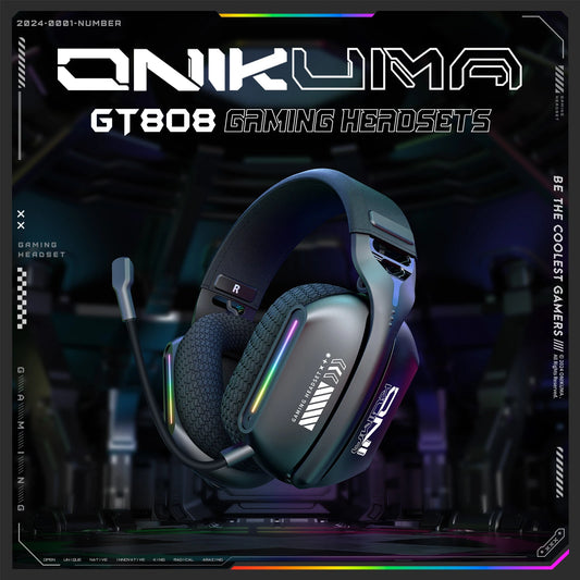 Onikuma Gt808 Three Modes with Microphone E-Sports Wireless Gaming Headset Rgb Lighting Compatible with Bluetooth 5.3 / 2.4g / Aux 3.5mm