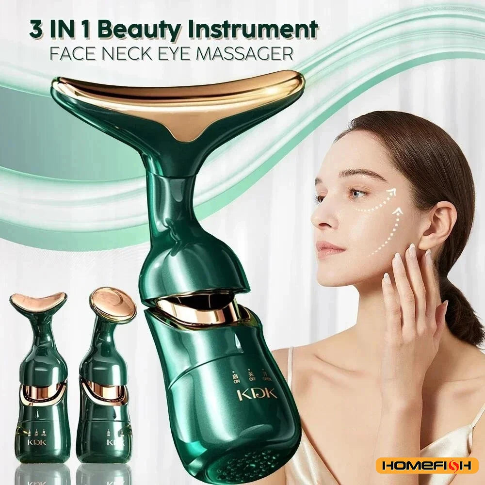 HOMEFISH 3-in-1 Facial Firming Device, EMS Slimming Eye and Neck Facial Massager, Skin Lifting Anti-Wrinkle Facial Massager