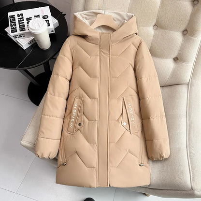 Chaqueta de plumón de longitud media para mujer, de alta gama, gruesa, cálida y elegante, estilo coreano, para el invierno, c...