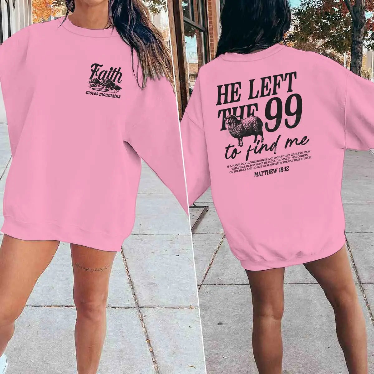 Religious design sweatshirts for men and women, with the phrase 'He left the 99 to find me', graphic pullover, religious faith gift for Christians, round neck top.
