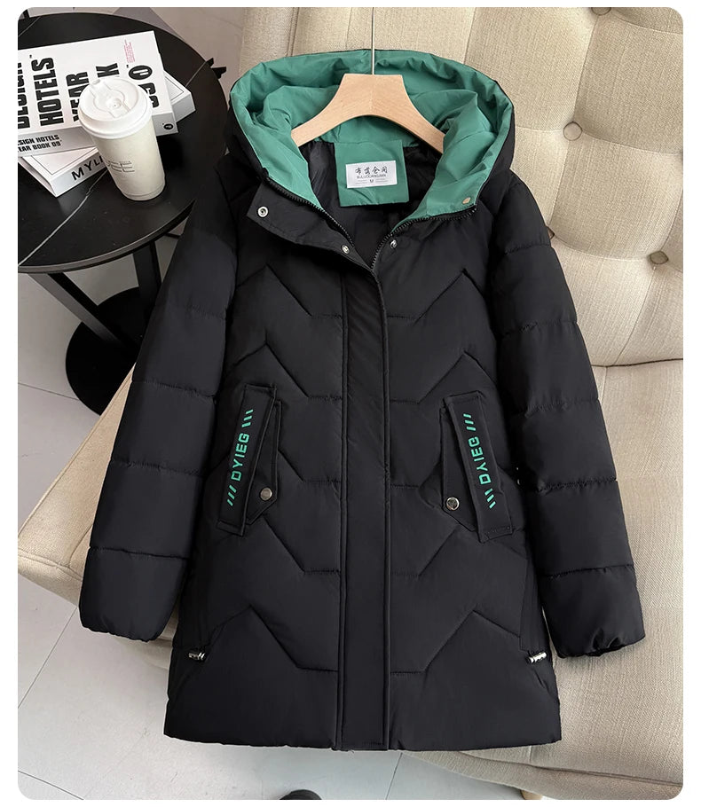 Chaqueta de plumón de longitud media para mujer, de alta gama, gruesa, cálida y elegante, estilo coreano, para el invierno, c...