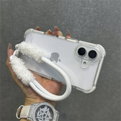 Armadura de parachoques híbrida transparente con correa para la muñeca para iPhone 15 11 12 13 14 16 Pro Max Plus X XS XR cubierta de bolsa de aire a prueba de golpes.
