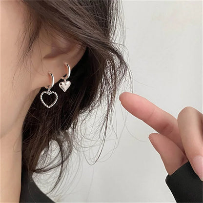 Pendientes coreanos de Metal en forma de corazón, pendientes colgantes en la espalda con perlas de cola de pez para mujeres y niñas, regalo de joyería elegante de cristal 2024
