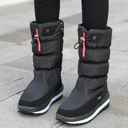 Botas de nieve cálidas a la moda para Mujer, Botas de invierno con plataforma, Botas antideslizantes impermeables, Botas de piel de felpa a media pantorrilla, Botas para Mujer