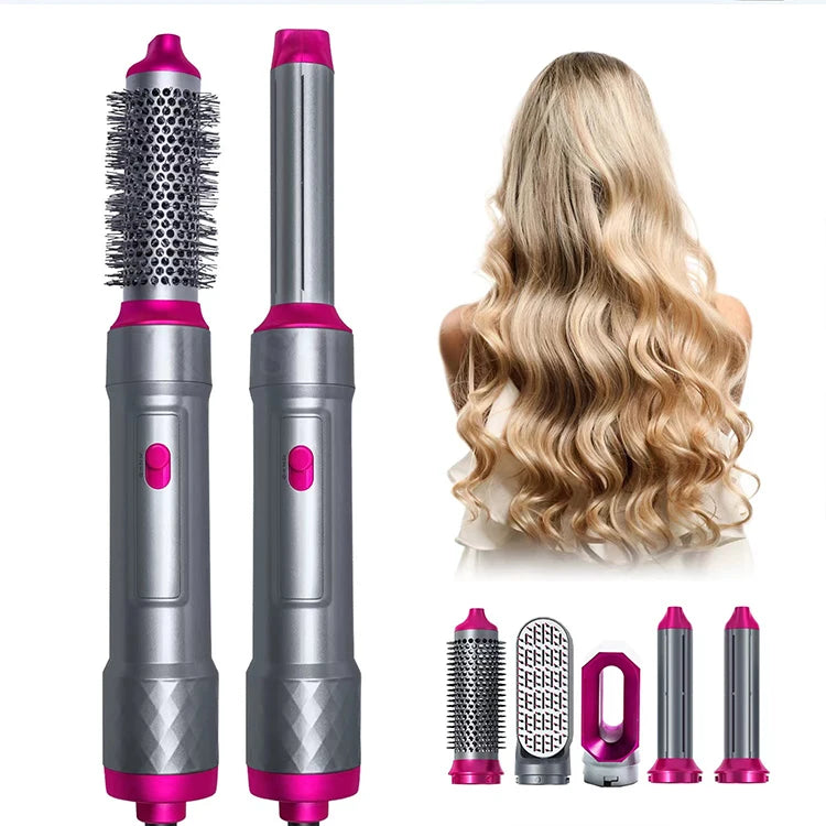 Secador de pelo 5 en 1, peine eléctrico para el cabello, cepillo rizador recto de iones negativos, secador de pelo, peine de aire, Kit de cepillo extraíble, herramienta.
