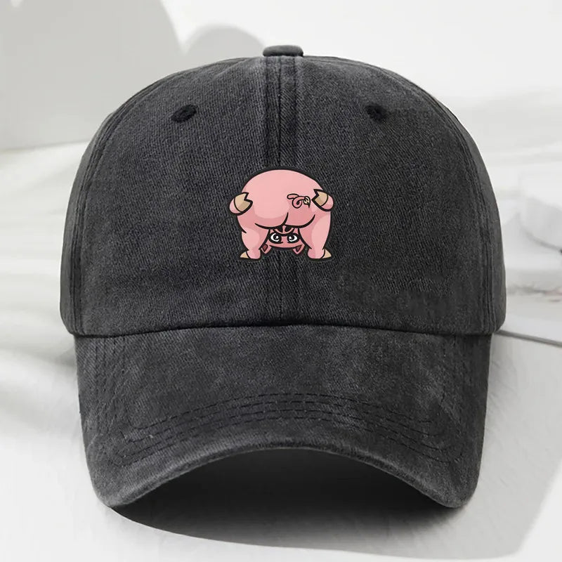 Linda gorra de béisbol unisex con estampado de cerdo rosa: sombrero estilo callejero urbano, adecuado para deportes al aire libre y ropa casual