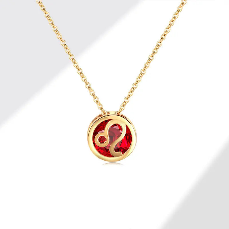 Retro Double-Sided Hollow 12 Constellation Pendant Necklaces for Women, Crystal Rhinestone Birthstone Zodiac Sign Choker
