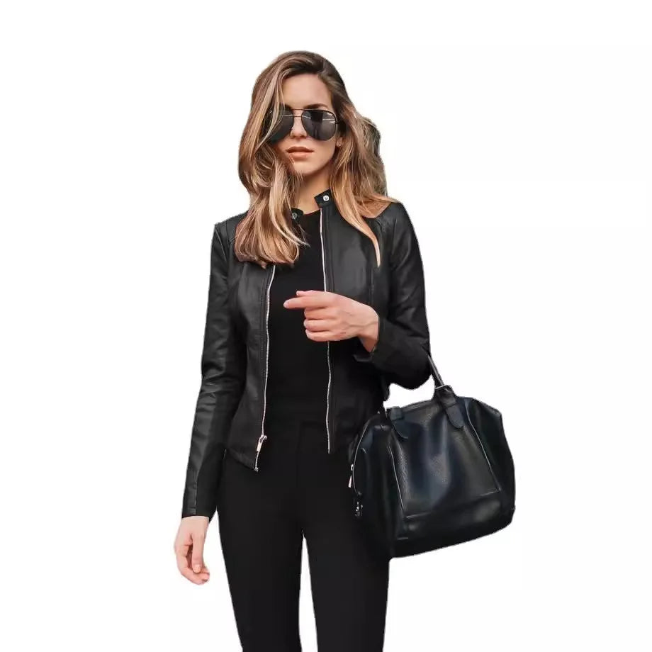 2025 Women's Cycling Coat, PU Leather Apparel, Zipper Suit, Fashionable Thin Short Female Jacket for Autumn and Winter