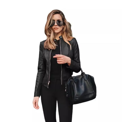 2025 Women's Cycling Coat, PU Leather Apparel, Zipper Suit, Fashionable Thin Short Female Jacket for Autumn and Winter