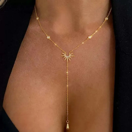Stainless Steel Y-Shaped Pendant Necklace for Women and Girls, Fashion Long Tassel Cubic Zirconia Choker Pendant, Jewelry Gifts