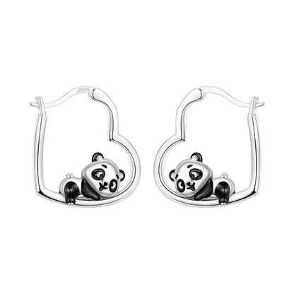 Pendientes de aro de bambú para mujer, de Plata de Ley 925 originales, con bonito Panda, joyería fina, regalos de fiesta de cumpleaños