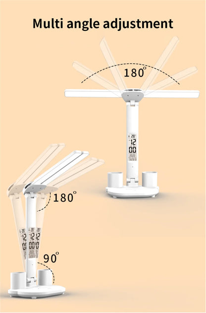 LED Desk Lamp, Dimmable Touch Folding Table Lamp with USB, Calendar, Temperature Clock, Night Light for Study, Reading Lamp